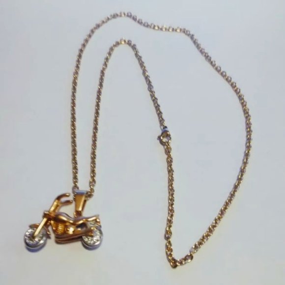 Stainless Steel (Gold Plated) Motorcycle Pendant and  Chain - Picture 2 of 5